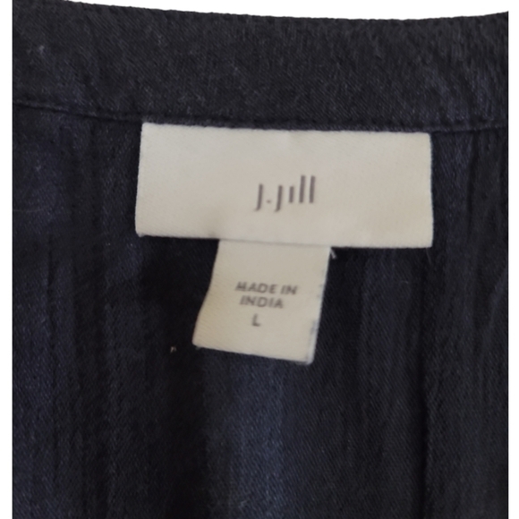 J JILL Navy Blue White Embroidered Floral Button Front Long Sleeve Large - Picture 5 of 7